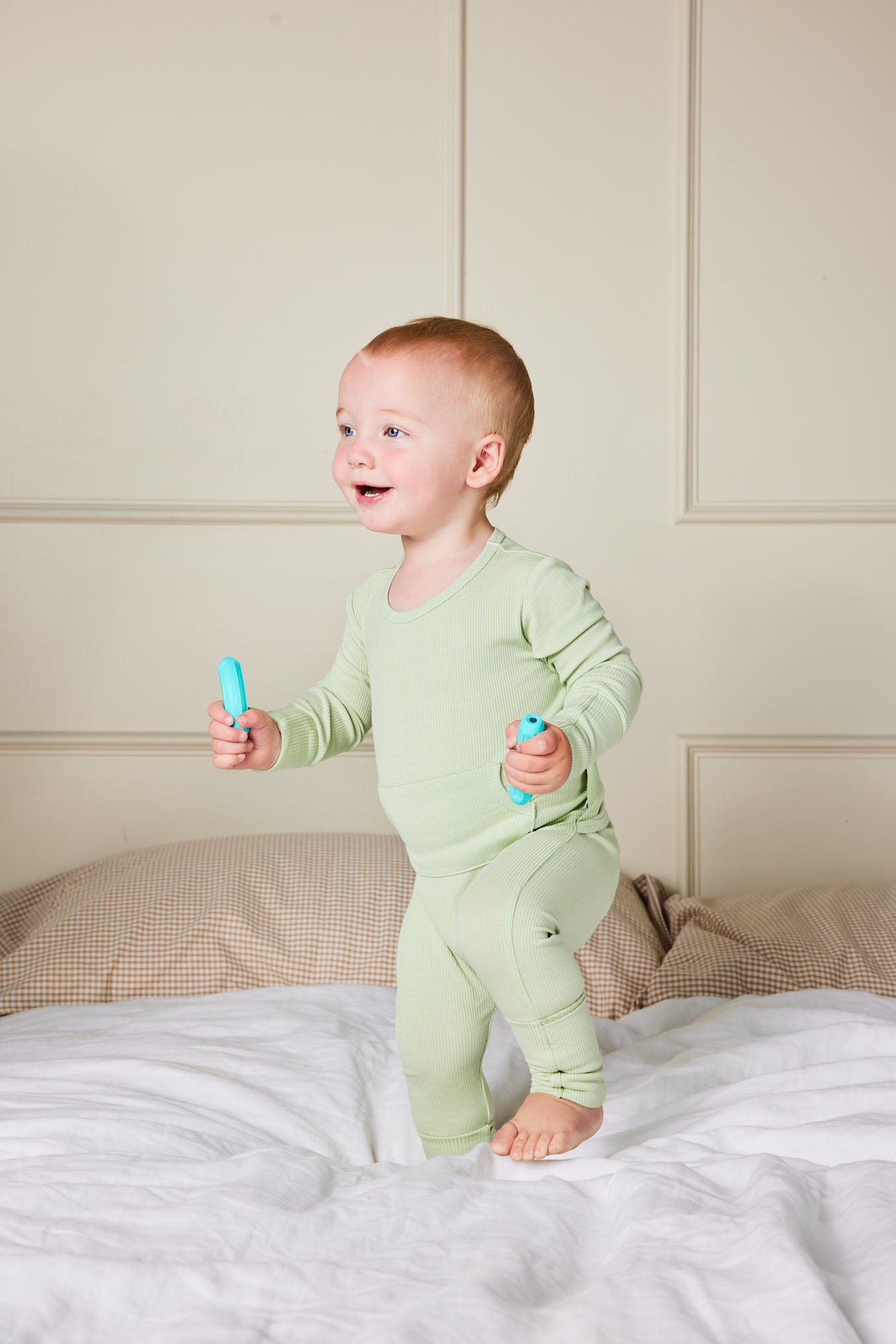 Mint Ribbed Bamboo Baby Romper - Easy On, No Zip or Buttons