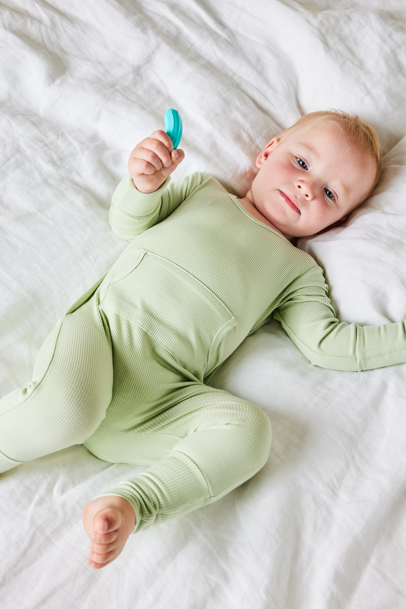 Mint Ribbed Bamboo Baby Romper - Easy On, No Zip or Buttons